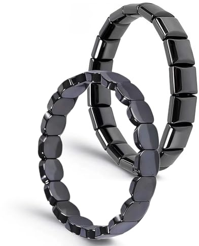 GAZIL Bracelet en Hématite pour Homme Lot de 2, Bracelets Ajustables Perles Forme Pomme et Hématite Carrée Convexe
