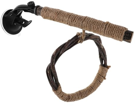 TOYANDONA Percha de Madera con Ventosa para Loros y Pájaros, Cuerda de Cáñamo para Estimular Actividad Mental y Física, Soporte Cómodo para Descanso y Juego