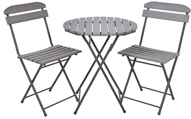 DELUKE Balkonmöbel-Set ULF 3-TLG. - Kunststoff, Grau | Balkon-Set Gartenmöbel-Set Sitzgruppe für Balkon Balkonstuhl Balkontisch
