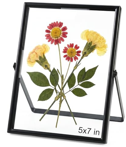 Black 5x7 Floating Picture Frame - Double-layer Real Glass & Metal Frame, DIY Photo Frame for 5x7 Full Size / 4x6 Floating/Pressed Flowers, Premium Frame for Tabletop Décor & Gift Idea