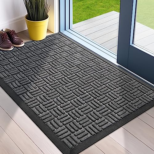 Mibao Front Door Mat, Heavy Duty Durable Welcome Mat for Outdoor Indoor, Dirt Trapper Waterproof Super Absorbent Door Mat for Entryway Outside Patio Porch, 24x36, Gray