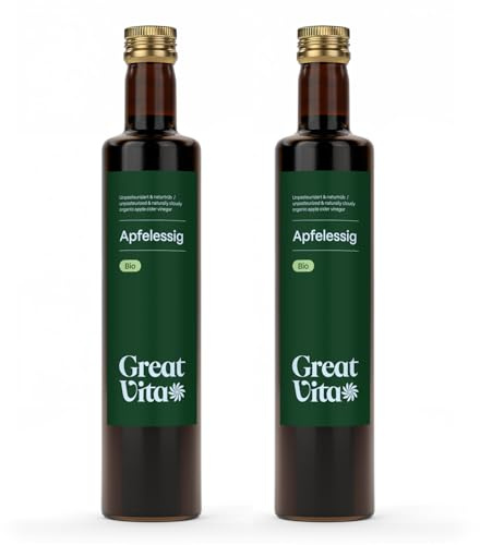 MeaVita Vinagre de Sidra Orgánico de Manzana, Natural Turbio y sin Filtrar con Nuez de Vinagre, 1000 ml (2 x 500 ml)