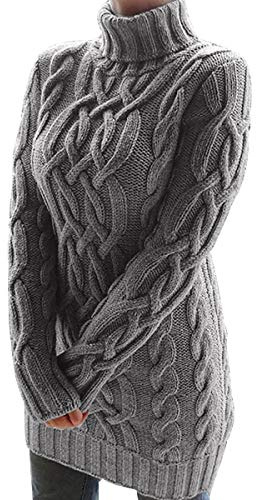 Turtle Neck Long Jumpers Dresses For Women Oversized Cable Knit Jumper Dress Women Ladies Baggy Fluffy Knitted Jumpers Womens High Neck Sweater For Women Pullover Sweaters Pullovers Thick Fitted Plain