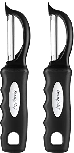 Spring Chef Premium Swivel Vegetable Peeler, Soft Grip Handle and Ultra Sharp Stainless Steel Blades - Perfect Kitchen Peeler For Veggie, Fruit, Potato, Carrot, Apple - Black - Set of 2