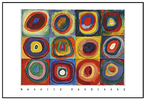 Panorama Metacrilato Enmarcado Wassily Kandinsky Cuadrados con Anillos 100x70 cm - Incluye Marco - Decoración para Salón - Láminas Decorativas