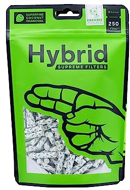 Hybrid Slimfilter 250er Beutel Aktivkohlefilter, 6,4mm, halb Zellstoff Halb Aktivkohle, 19820, Weiss, 250er Pack