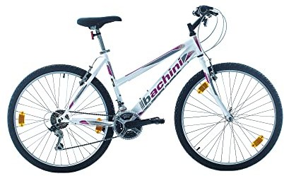 Multibrand Bachini 6th Sense Bicicleta de Montaña 26 Pulgadas, 18 velocidades, V-Brake, para niñas y Mujeres, Adecuada para 150–175 cm (Blanco con Rosa y Gris)
