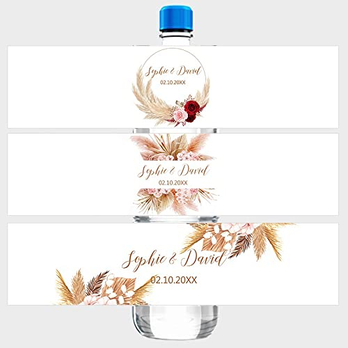 CECE&COLE 60 Stück personalisierte Aufkleber für Hochzeits-Wasserflasche, 500 ml, individueller Name und Verstärker; Hochzeitsdatum-Etiketten für Brautparty, Geburtstag, Hochzeitstag, Trinkflasche