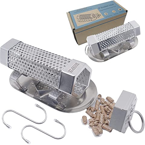 XOIEPZE Upgraded Smoke Tube for Pellet Smoker - 2.5 Hours of Billowing Smoke - 6 Smoke Tube for Cold/Hot Smoking - Comes With an Open-Able Lid and Hot or Cold Smoking Place platforms (6smoker tube)