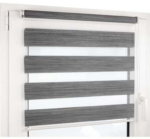 Deco4Me Doppelrollo Klemmfix ohne Bohren - 110 x 160 cm, Anthrazit meliert - lichtdurchlässig & Blickdicht - Duo Rollo für Fenster innen, Klemmrollo - Stoffbreite 106 cm