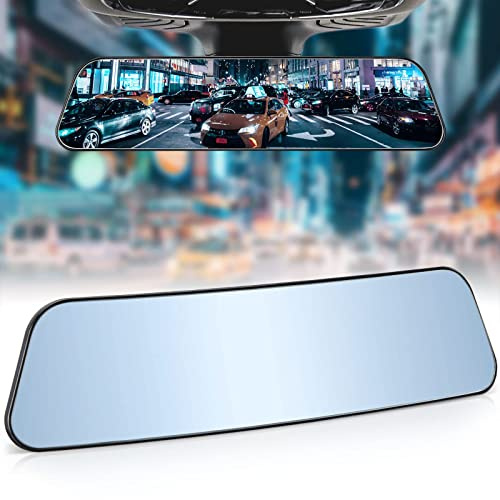 JOYTUTUS Auto Rückspiegel, Universal Auto Panorama Rückspiegel, Blendschutz Auto Innenspiegel zum Aufstecken, Weitwinkel Spiegel für Autos, SUVs, Lkw, Pkw, Blau(300 x 75 mm)