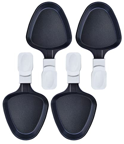 Kosmosta 4PCS Triangle Shape Non-Stick Coated Mini Iron Grill Cheese Pan Melting Accessories for Raclettes Replacement trays Raclette Dishes Mini raclette pans(White color)