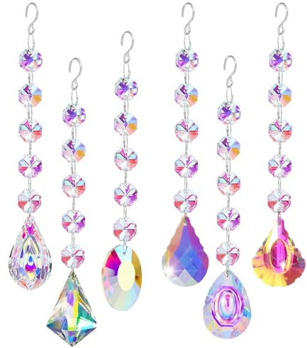 ORIBOW 6PCS Crystal Sun Catchers, Window Hanging Sun Catchers Pendant Chandelier Ornament Crystal Balls Rainbow Maker for Garden Wedding Decoration