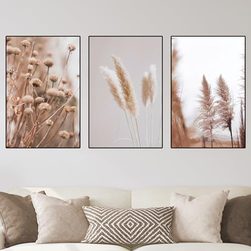VTRXEG Pampasgras Bilder Poster Set,Beige Pampas Wandbilder Poster Moderne Nordic Wand Deko Bilder,Für Wohnzimmer Wanddekoration Ungerahmt (A,3x50x70cm)