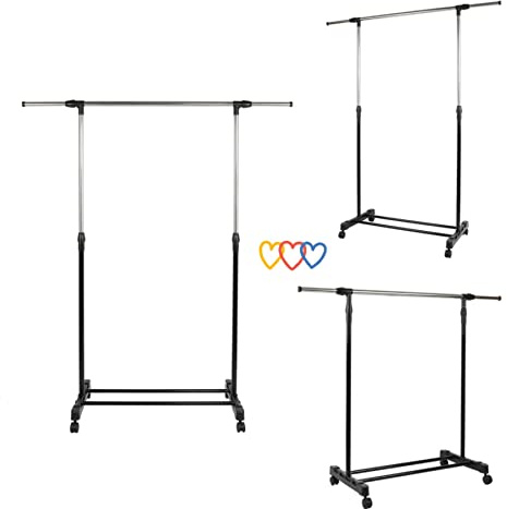RELOVE Portant à vêtements,Portant Hauteur et Largeur Réglables, penderie Double sur roulettes vestiaire Mobile avec 2 Barres de Hauteur réglable (Unipolaire)