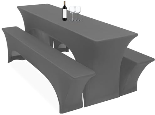 3er-Set Biertischhussen, 220 x 50 x 70 cm hussen bierzeltgarnitur, dunkelgrau, Stretch-Bezüge für Biertisch-und Bankgarnituren, Bierbankhussen, Spandex-Bierzeltgarnitur für Bankett, Gartenmöbel-Bezüge