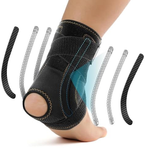 FORTEMOTUS Knöchelbandage Sprunggelenk, Bandage Damen Herren Fußbandage mit Metallfedern als Unterstützung für Plantarfasziitis, Achillessehne, Knöchelschutz für Volleyball Fussball, L