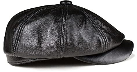 PACUM Lederhüte für Herren und Damen Newsboy Cap männer braun echtes Leder achteckig Hut kowskin Herbst Winter britisch Stil Herren Baret Warmes und süßes Geschenk (Color : Noir, Size : XXL(59-61cm))