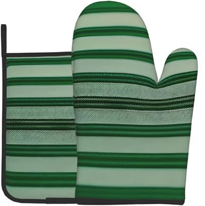 Guanti da forno a righe verdi e presine guanti da cucina 2 pezzi set resistente al calore pad per cottura barbecue decorazione domestica
