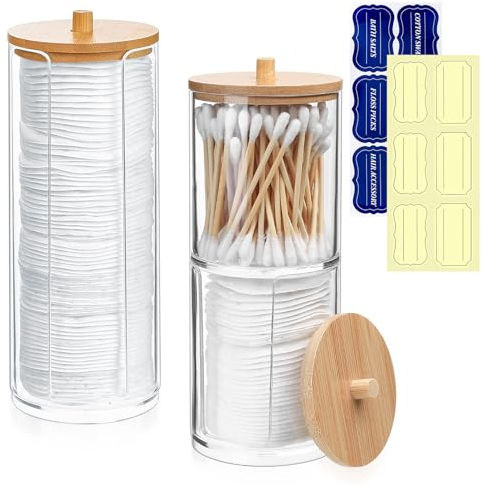 SZSIQI 3 Stk Wattepadspender, Wattestäbchen Behälter, Wattestäbchen Spender, Transparente Wattepads Aufbewahrung mit Bambus Deckel, Wattebällchen Make-up Qtips Aufbewahrung Badezimmer Organizer Box