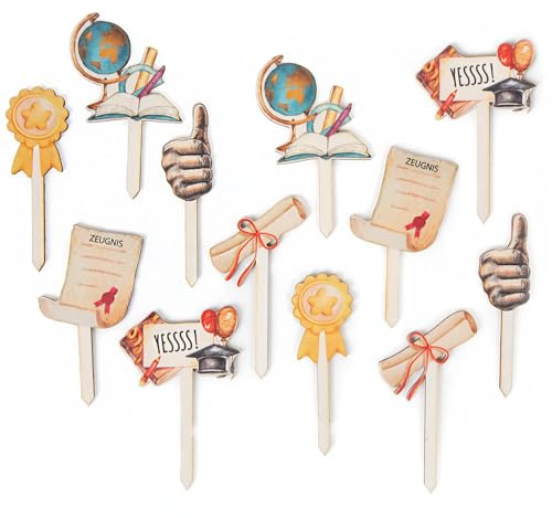 Logbuch-Verlag 12 Muffinstecker 1. Klasse Einschulung Schulabschluss Abitur Zeugnisvergabe Stecker Schule Prüfung bestanden 10 cm