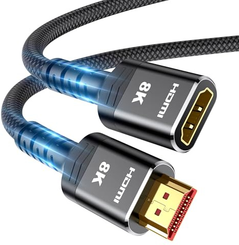 Highwings 8K HDMI Verlängerung 1M, HDMI 2.1 Verlängerungskabel 48Gbps | 8K@60Hz 4K@30/60/120Hz, HDMI Stecker auf HDMI Buchse, UHD eARC HDCP 2.3 HDR10+ Kompatibel mit HDTV, TV Stick, PS5/4