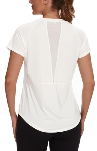 Gyabnw Women's Running Tops UPF 50+ UV Protection Lightweight Quick Dry Workout Shirts Breathable Back Mesh Tee White