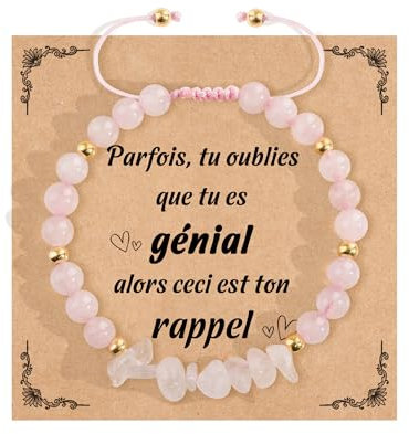 YELUWA Cadeau Femme, Bracelet Femme, Bracelet Pierre Naturelle, Idee Cadeau Fille 6 7 8 9 10 11 12 Ans Cadeaux Noel Cadeaux Anniversaire pour Sœur Maman Mamie Fete Des Grand Mere Amie - Quartz Rose