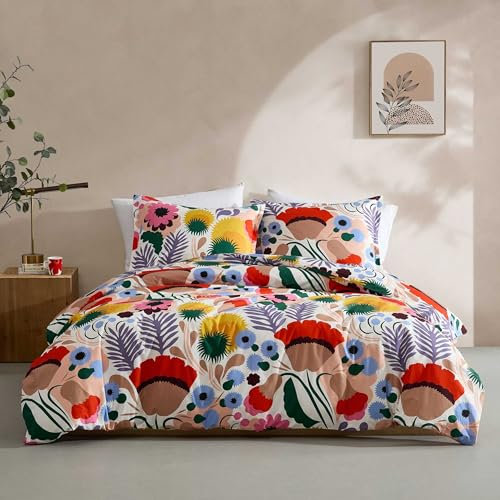 Marimekko - Kingsize-Bettdecken-Set, Baumwoll-Perkal, wendbare Bettwäsche mit passenden Kissenbezügen, florale Heimdekoration (Ojakellukka Mehrfarbig, King-Size)