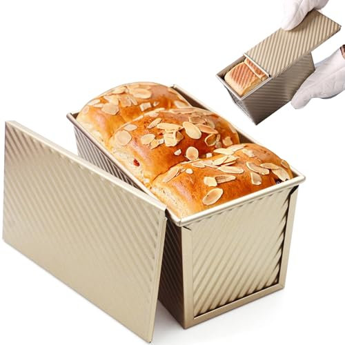 BGOBTY Stampo Per Pane in Cassetta,Stampo per Pagnotta con Coperchio,Stampo Plumcake 450g,Pane Toast, Antiaderente Toast Muffa,adatto per cuocere pane,torte,toast e altri dolci (Oro,450g)