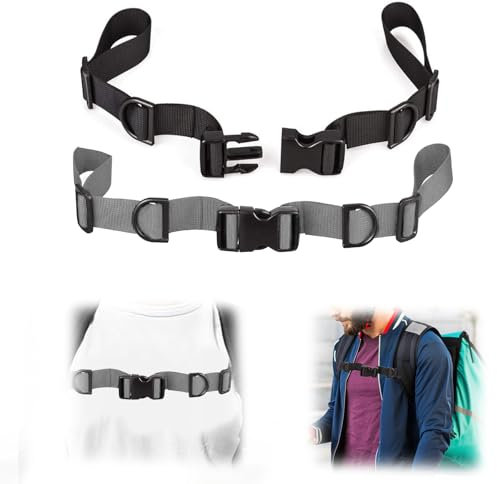 ExcellaElite 2 Pairs Chest Strap for Backpack, Adjustable Rucksack Chest Straps with Slide D-Ring for Backpacks, Mountaineering Bags (Adjustable Range 9.8 Inches to 27.5 Inches, Black, Gray)