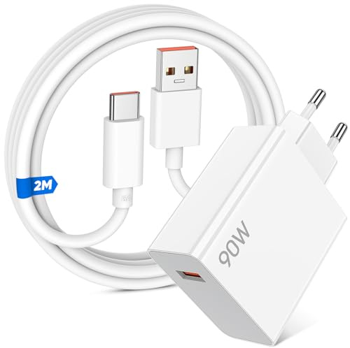 90W laddare laddare med 6A USB C 2M kabel för Xiaomi 17 15 Ultra | Snabbladdare Adapter för Xiaomi 17T 15T Pro POCO F6 X7 F7 för Turbo USB Type-C-kabel för Xiaomi Redmi Note 15 Pro