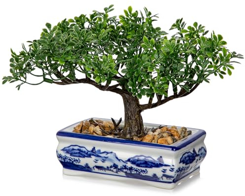 Briful Künstlicher Bonsai Baum – Grüner Podocarpus im Keramiktopf – Dekorative Kunstpflanze für Zuhause, Büro & Geschenkidee
