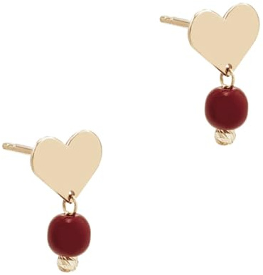 Clous d’oreilles cœur femme en or jaune 18 carats – Design romantique avec perle rouge 0.63 Or 750/1000 sans perle – Idée cadeau élégante – Salia Gold Paris