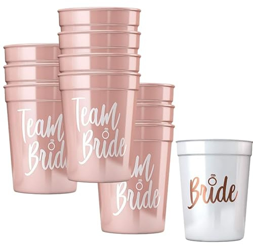 Coaroly 12 Stück Team Bride Becher JGA Becher Wiederverwendbar Bachelorette Party Cup für Bridal Shower Verlobungsfeier Junggesellenabschied frauen Party