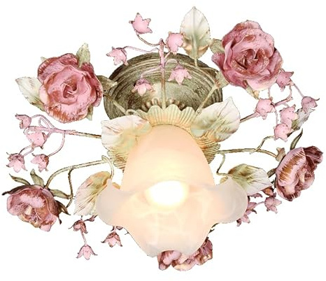 Vintage Flower Ceiling Light Fixture Rustic Farmhouse Hallway Semi Flush Milk Glass Close to Rose Floral Lamp for Bathroom Corridor Balcony Aisle