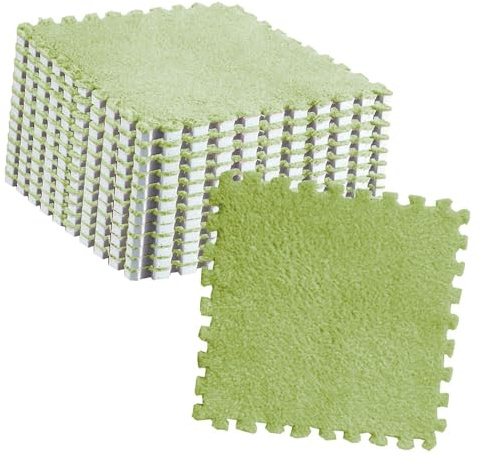 10pcs Plush Foam Interlocking Puzzle Mat Tiles - Fluffy, Cuttable Anti-Slip Carpet for Kids' Rooms and Play Areas (Fluorescent Green)