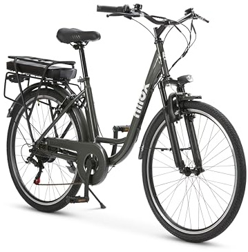 Nilox J5 Pro E-Bike, Bici Elettrica 250 W Brushless,Ruote 26″, Autonomia fino a 65 km, Batteria 36 V/10 Ah Removibile, Velocità max 25 km/h, Cambio Shimano 6v, Sospensione Anteriore, Grigia