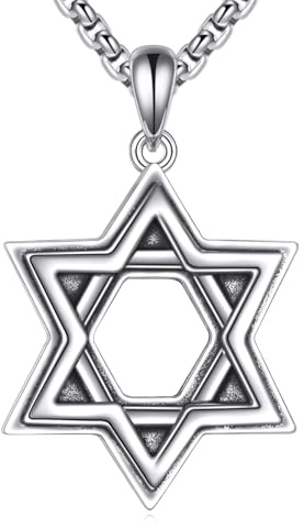 YFN Collar de plata de ley con estrella de David para hombres y mujeres, collar judío de plata 925, delicado colgante de estrella de David, joyería Judaica, cadena ajustable de 22 + 2 pulgadas