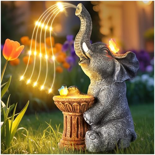 Dacoity Elephant Statue Garden Ornaments Outdoor with Solar Powered LED Lights, Christmas Birthday Gifts for Women, Garden Gifts for Mum, Garden Decorations for Courtyard, Patio, Lawn, Yard