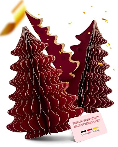 MJhomely® Papier Weihnachtsbaum Set [Bordeaux, 3 Stück] - Faltbarer Weihnachtsbaum als Elegante, skandinavische Weihnachtsdeko - Waben Tannenbaum Papier - Faltbaum Weihnachten Deko - Weihnachtsschmuck
