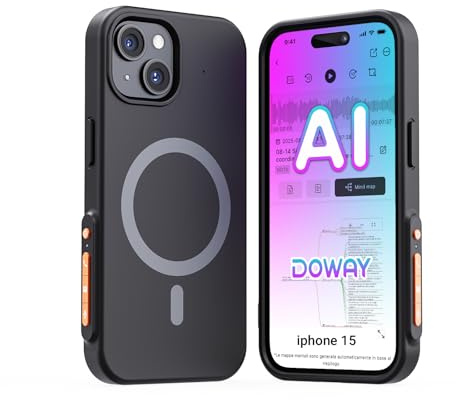 NUASI KI Digitales Diktiergerät mit Handyhülle, App-Steuerung, über 80+ Sprachen, Transkribieren und Zusammenfassen, Rauschunterdrückung, 120+ Vorlagen, One-Touch-Aufnahme, Kompatibel mit iPhone 15