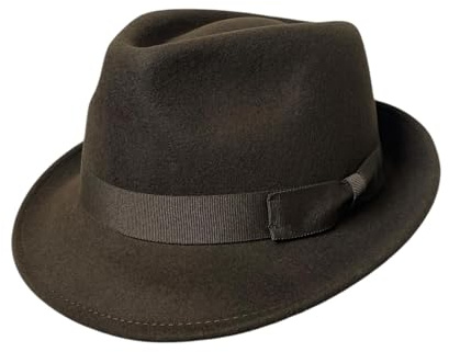 ROYALWORTH Chapeau trilby 100 % laine imperméable et écrasable fait à la main avec bande gros-grain, marron, 61