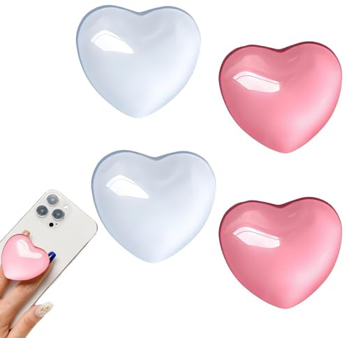 4 Pcs Phone Grips For Back Of Phone, Phone Finger Holder Grip | Heart Shape Phone Hand Holder, Phone Grip Holder Phone Accessories For Girls, For Smartphones, Pads And Tablet (Pink Blue)