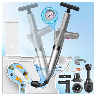 Hochdruck Abflussreiniger Pumpe mit Luftdruckanzeige, Rohrreiniger Druckluft mit 4 Saugnäpfen, Grau Toiletten Pömpel für Waschbecken, Toiletten, Badezimmer, Dusche, Küche