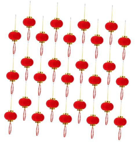 MUELODSIC 32 Piezas Linternas Pequeñas Colgantes Rojas Decorativas con Diseño de Elementos Chinos para Decoración Festiva de Año Hogar y Negocios