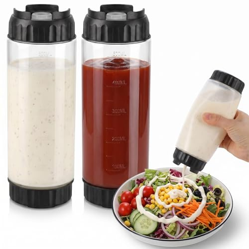 2 Stück Quetschflasche 500ml Squeeze Flasche mit Skala Gewürz Squeeze Flaschen Saucenflasche Kunststoff 20oz Würzmittel Flasche Ketchup Würzpressflaschen für Backen Gewürze Sauce öl Soja Essig