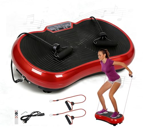 SUPER DEAL Pro Vibration Plate Exercise Machine - Whole Body Workout Vibration Fitness Platform Fit Massage Workout Trainer w/Loop Bands + Bluetooth + Remote, 99 Levels (Red)