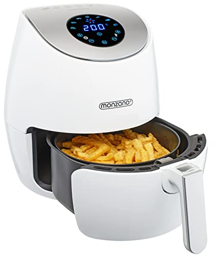 MONZANA® Heißluftfritteuse Digitales LED Touch Display 3,6L Ohne Öl Fett 6 Programme Antihaftbeschichteter Frittierkorb Fritteuse Heißluftofen Weiß