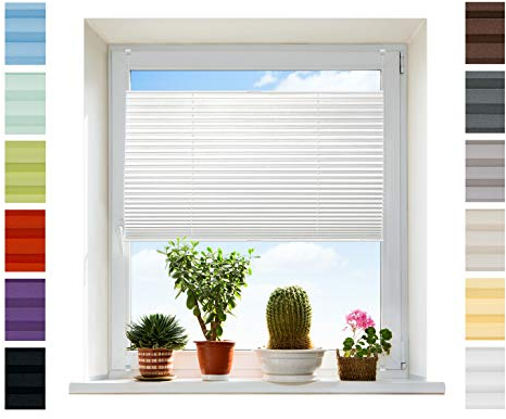 Plissee Rollo NACH MAß Klemmfix ohne Bohren - TOP QUALITÄT Pearl Stoffkollektion | Easyfix Metall Klemmträger | Faltrollo Sichtschutz, Sonnenschutz für Fenster [Weiß, B: 35-40cm, H: 91-110cm]